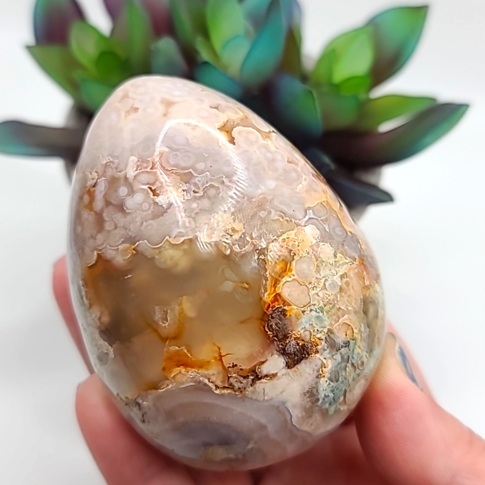CLEARANCE BIG Pink Flower Agate Crystal Egg B